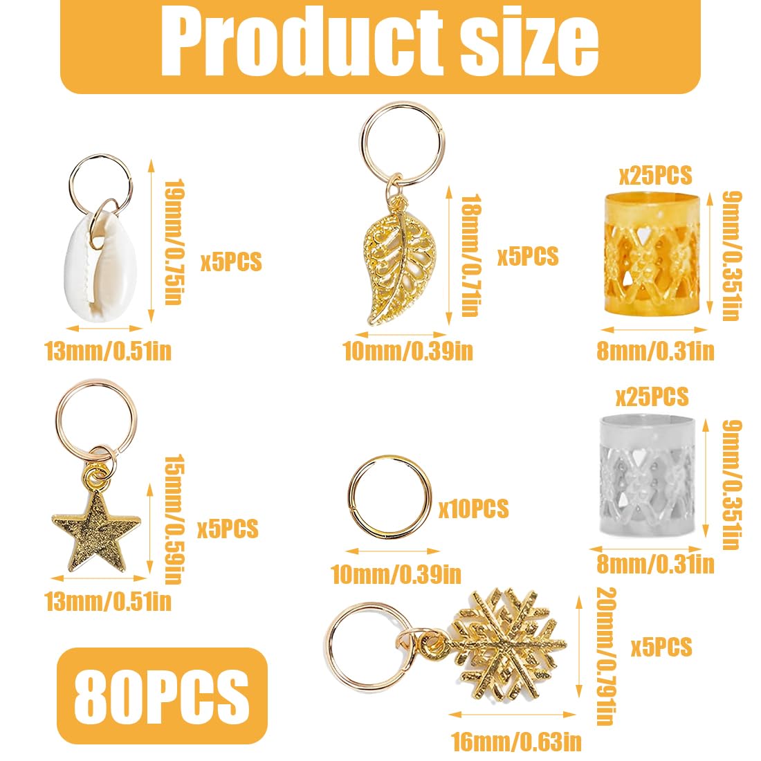 XUKZIMA 80 Pcs Hair Beads for Braids Hair Jewelry Rings Gold Hair Accessories Hair Cuffs and Braid Rings Hair Charms Dreadlock Accessories FOR Girl Women Men Hair Braids Decoration - Image 2