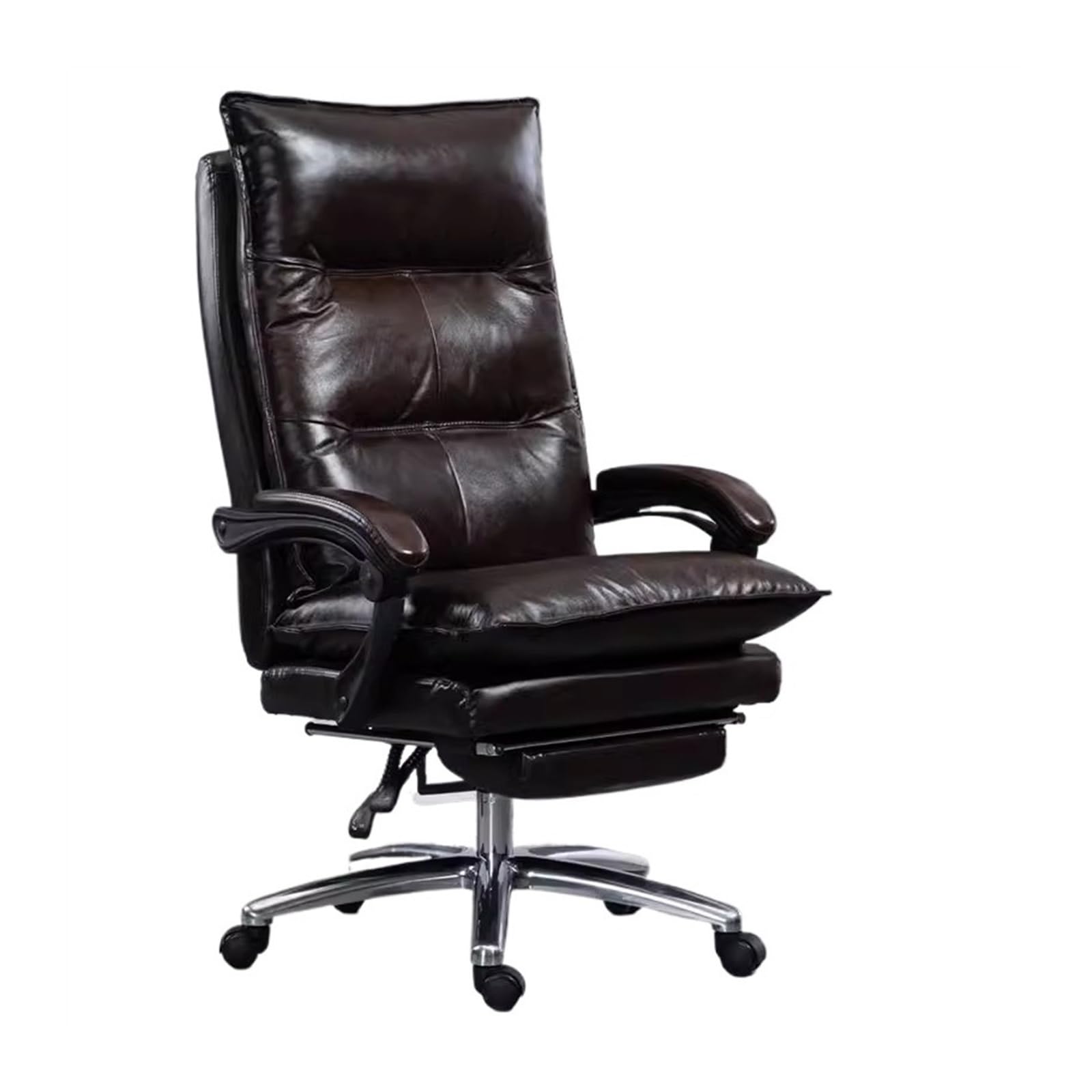 Ergonomiczne skórzane krzesło biurowe, wysokie oparcie, fotel gamingowy z wygodną poduszką, regulowane, obrotowe kółka, krzesło biurowe, do biura (brązowy)