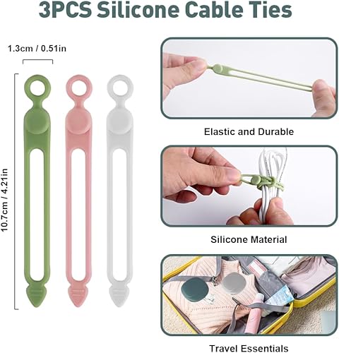 Miniatura 3 de Abnaok - Organizador de auriculares de silicona con 3 bridas de silicona para cables, estuche de almacenamiento de cables de datos Abnaok portátil,