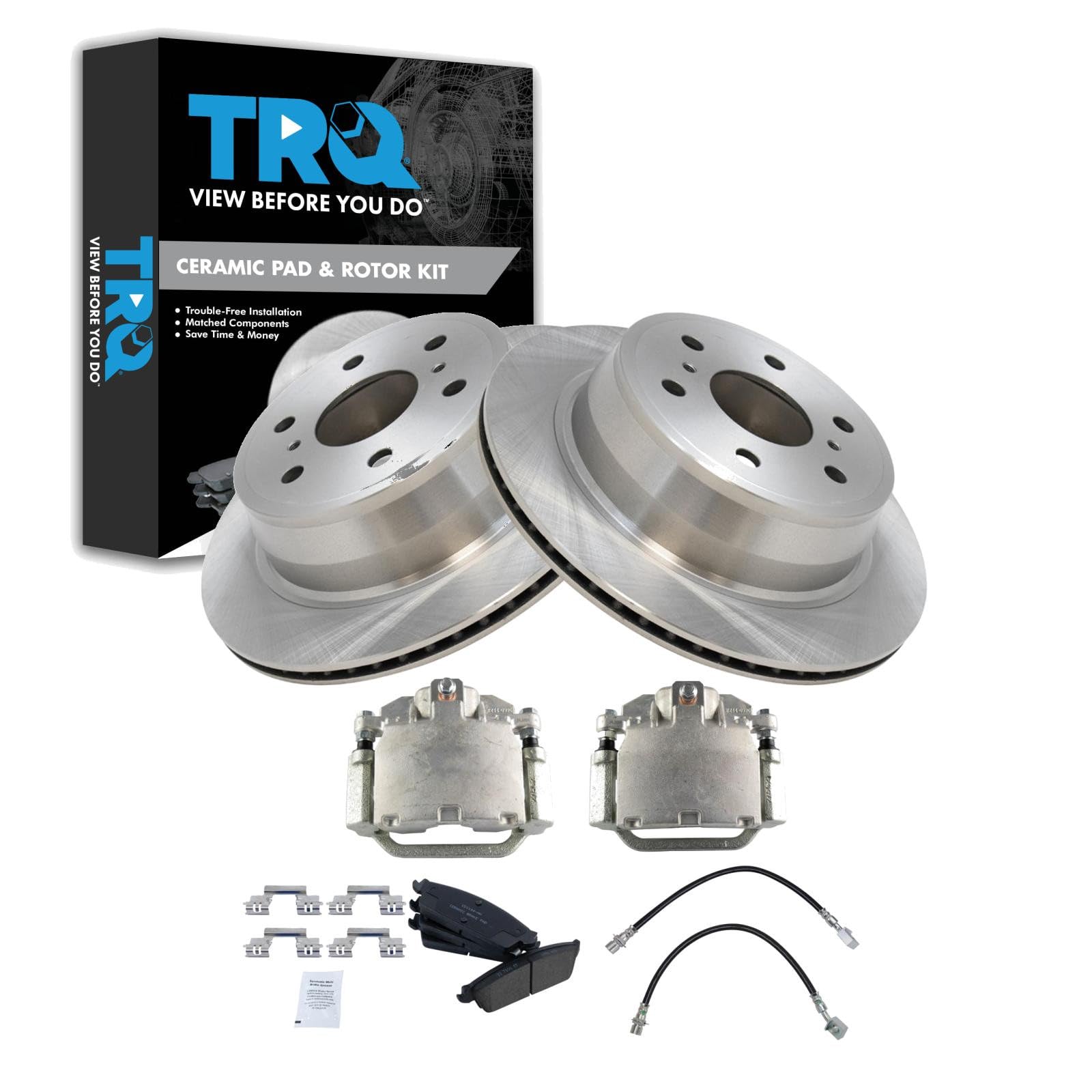 TRQ Rear Brake Pad and Rotor Set Ceramic Calipers Compatible with 2007-2013 Chevrolet Silverado 1500 2007-2013 Sierra 1500