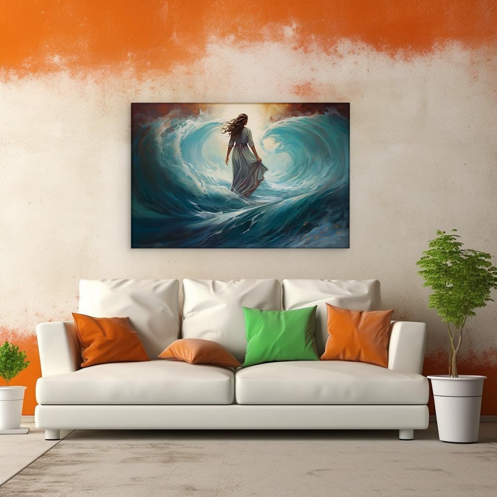 Canvas for Living room. Walking with Grace Through Life's Tempests - The Artistic Portrayal of Resilience in a Sea of Chaos, 27 x 18 inch Canvas Wall Art - Modern Home Decor - 69x46 cm (27x18 inch)