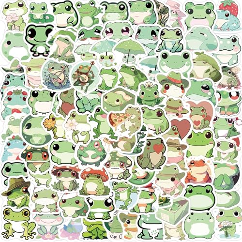 Funny Small Frog Sticker 100Pcs Cute Cartoon Animal Stickers for Kids Teens Student Teacher Reward School Party Classroom Decoration DIY Crafts Favor Supplies Vinyl Decar for Water Bottle Laptop(frog)