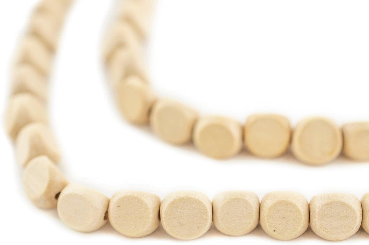 The Bead Chest Cream Triangular Faceted Natural Wood Beads 9mm White Large Hole 16 Inch Strand