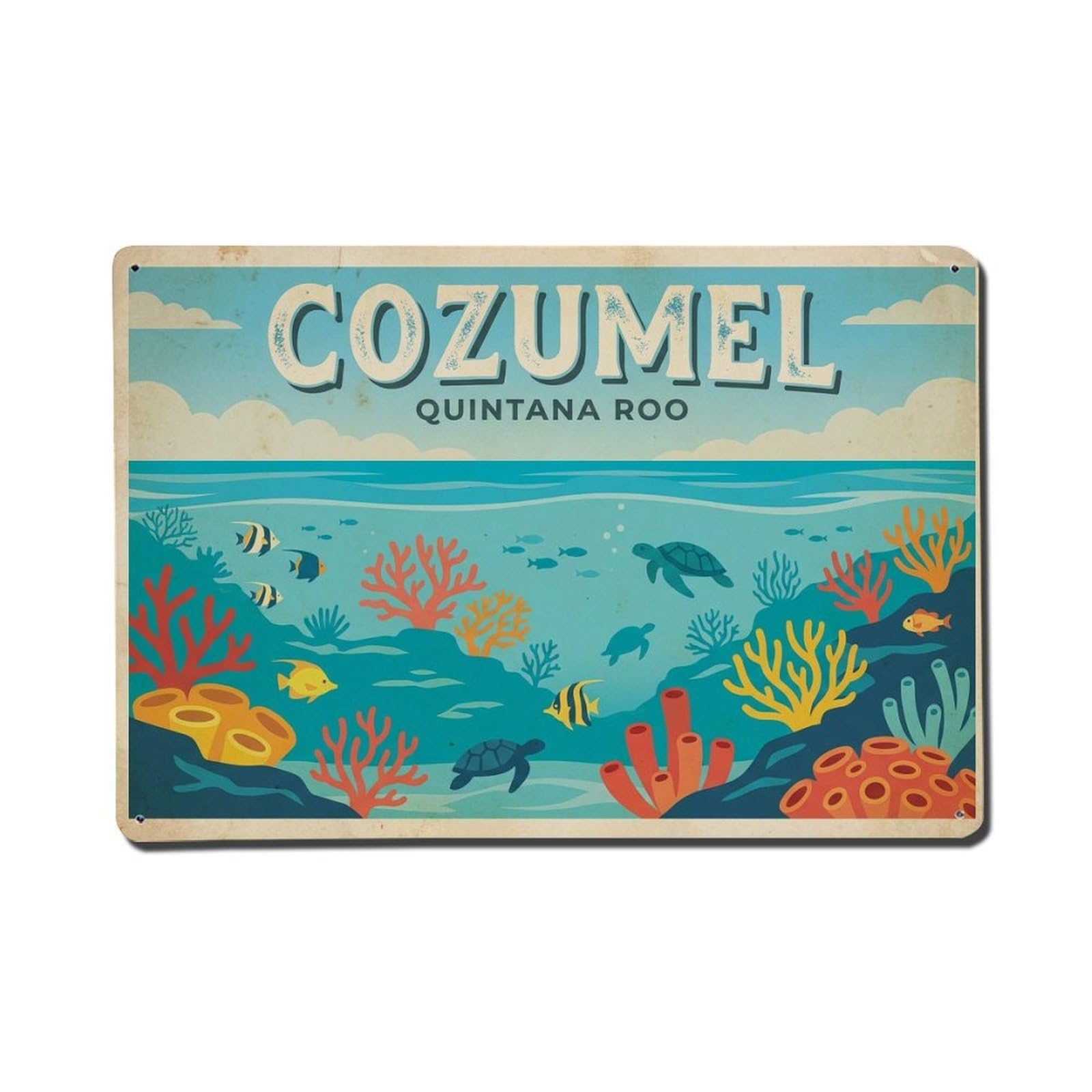 Xanthor Style Vintage Travel Mexico Cozumel Metal Tin Sign