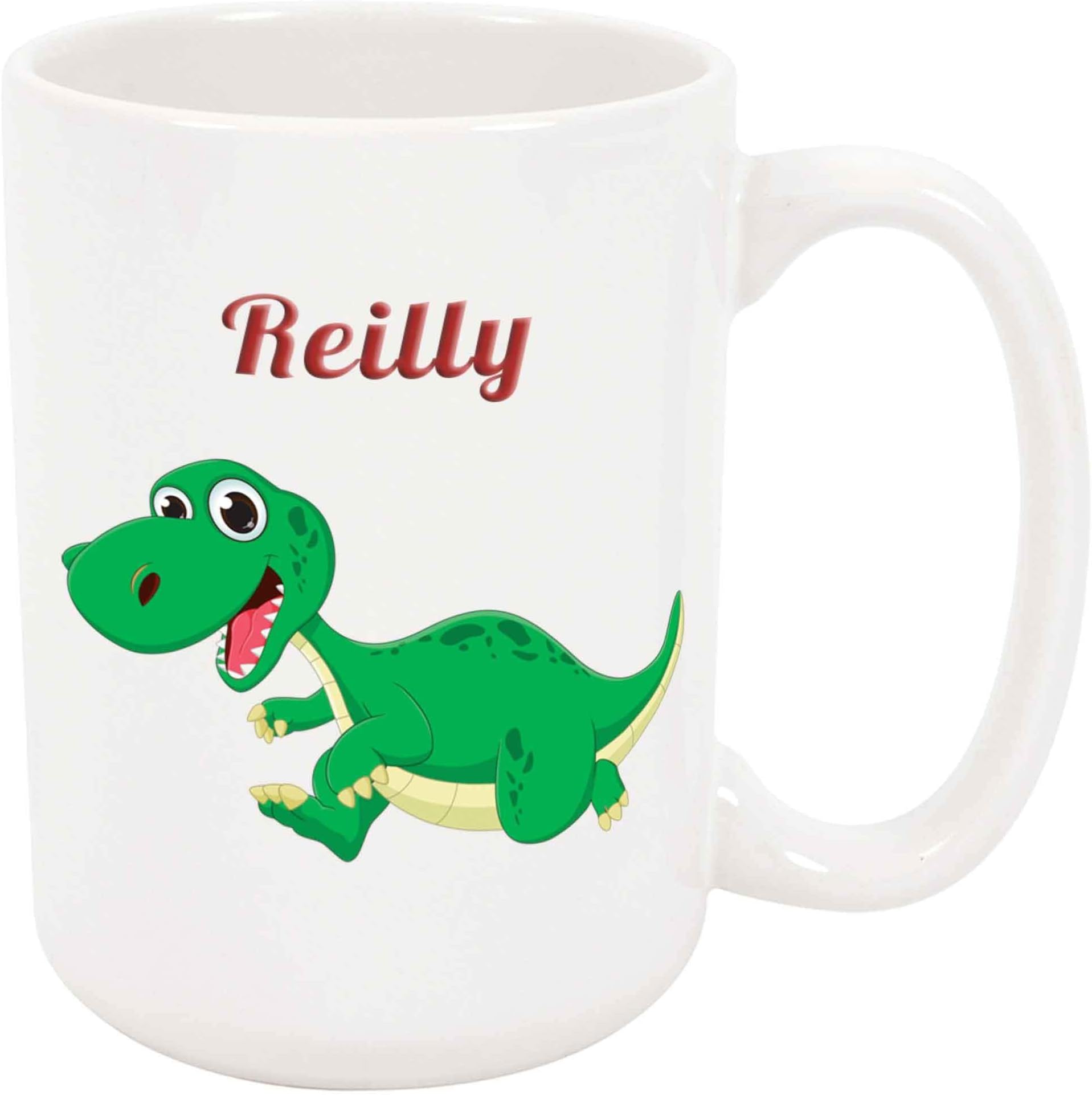 Reilly Coffee Mug - Personalized Dinosaur Ceramic Cup with Name, Customized Gift Idea for Men/Boys, Custom Unique Birthday/Christmas/Holiday Present for Adults/Kida, 11 Oz