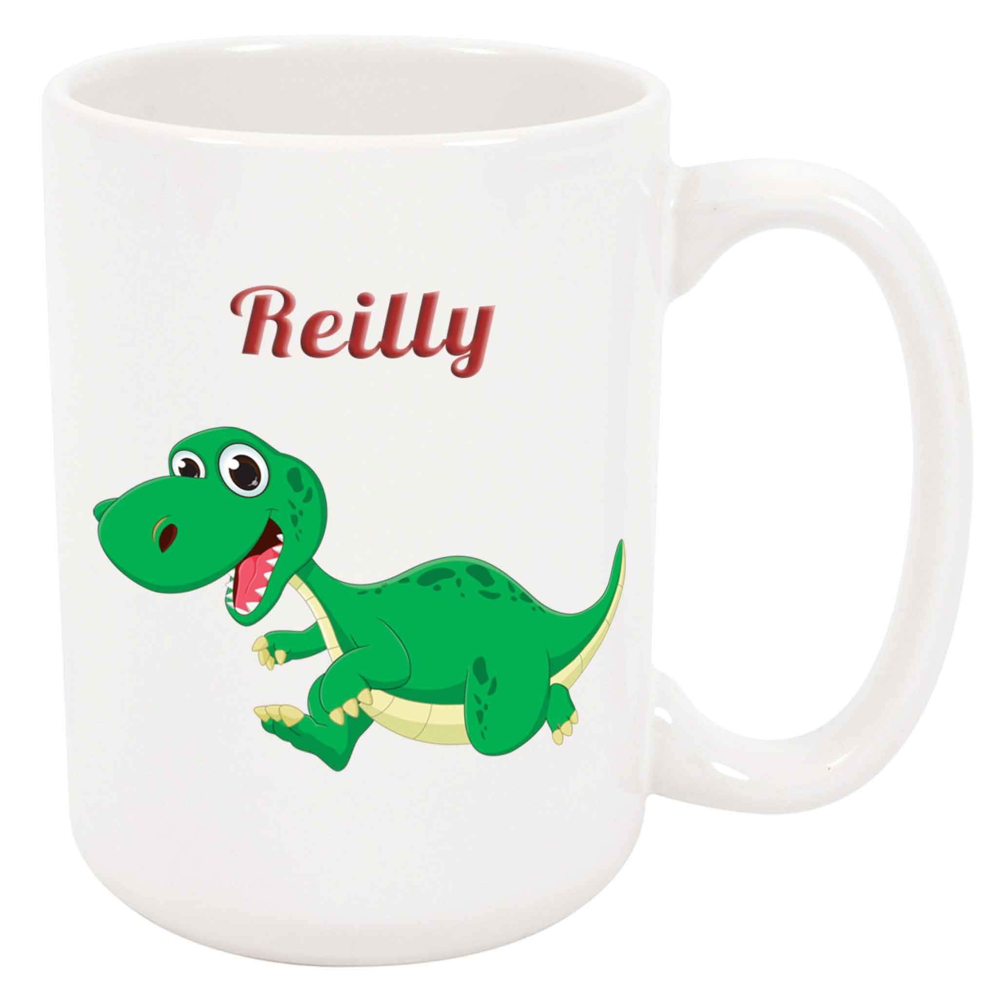 Reilly Coffee Mug - Personalized Dinosaur Ceramic Cup with Name, Customized Gift Idea for Men/Boys, Custom Unique Birthday/Christmas/Holiday Present for Adults/Kida, 11 Oz