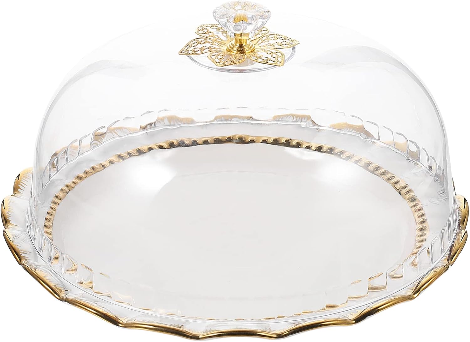 White Porcelain Decorative Cake Stand Cupcake Stand with Glass Dome Lid Cover Party Dessert Display Serving Plate Fruit Platter with Cloche Bell Cover for Kitchen