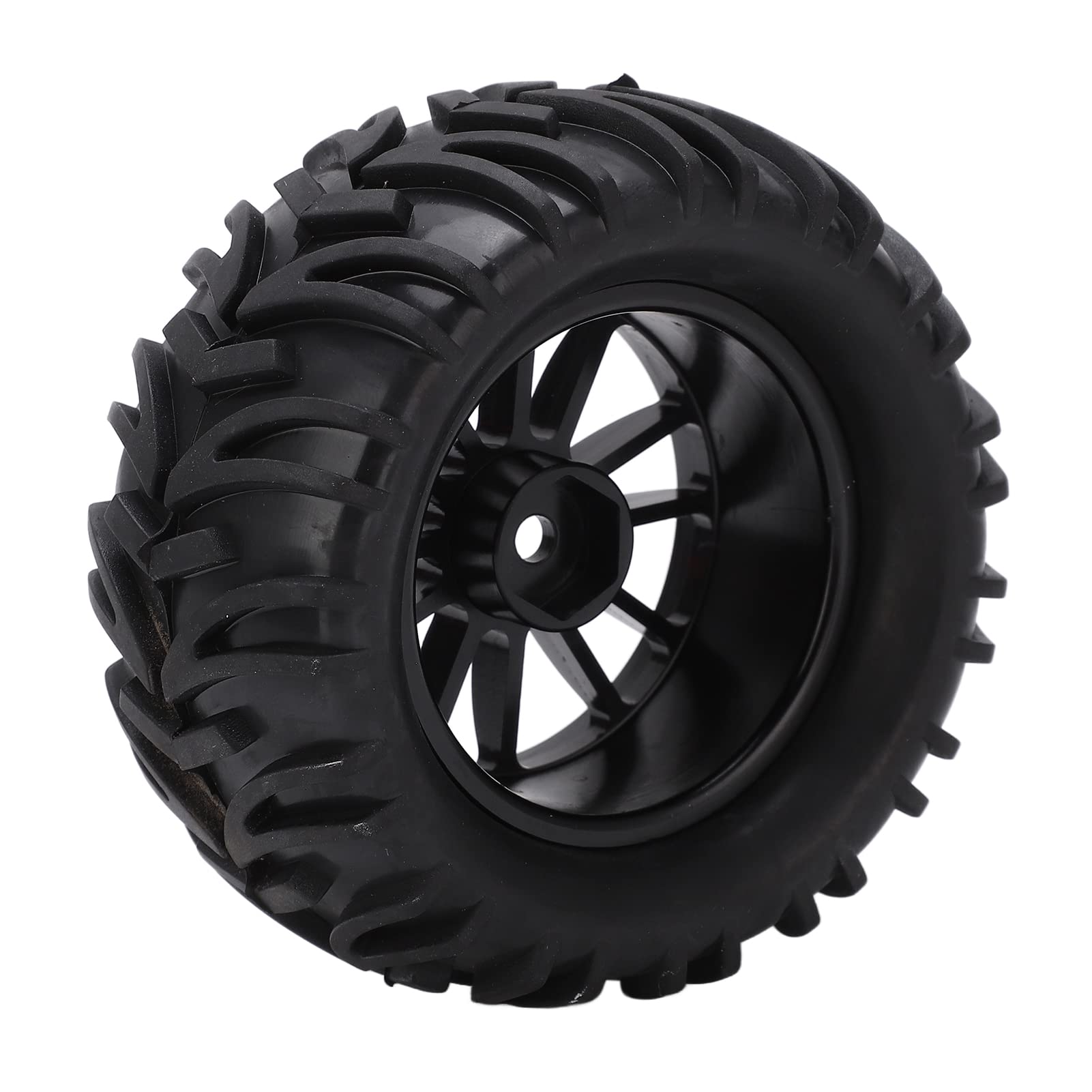 82mm RC Gumowe opony z 12 szprychowymi obręczami Wzór V Powierzchnia antypoślizgowa Trwały materiał Odporny na wstrząsy Wydajność dla 144001 1/14 Samochód terenowy Czarny 4szt