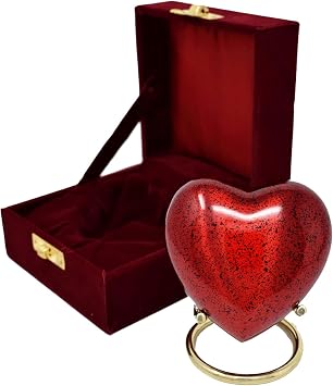Small Heart Keepsake Cremation Urn for Human Ashes - Mini Urns for Mom & Dad with Velvet Case Memorial, Funeral Urn for Adult with Brass Stand Urns for your Loved One Red Heart