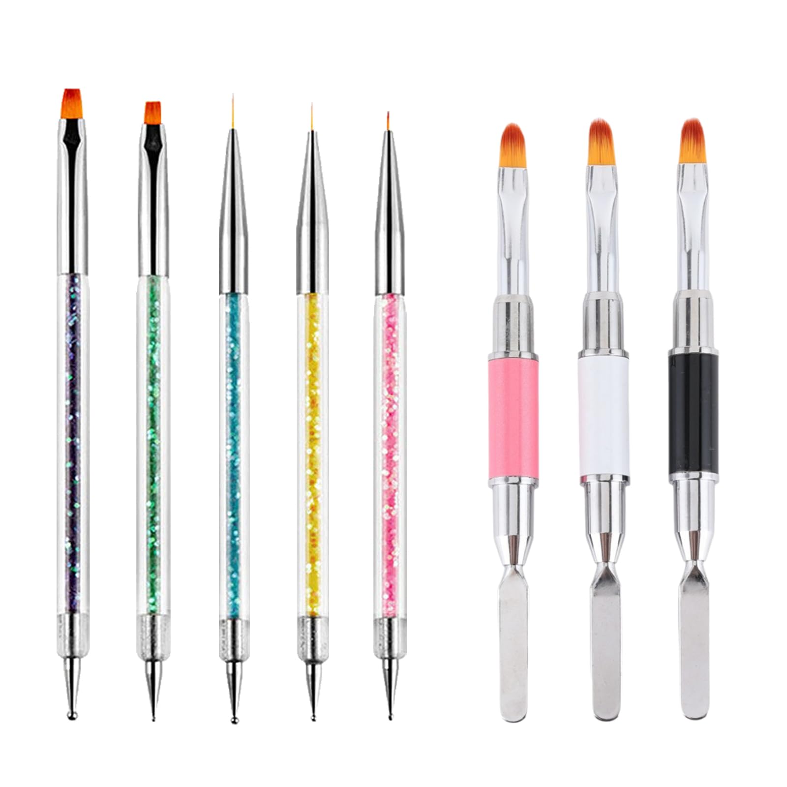 Whmeolyo Nail Art Brushes, 8Pcs Double-Ended Acrylic Nail Brush Set & Picker Brush Tool for Nail Art with PolyGel Gel Acrylic Nails Extension Fine