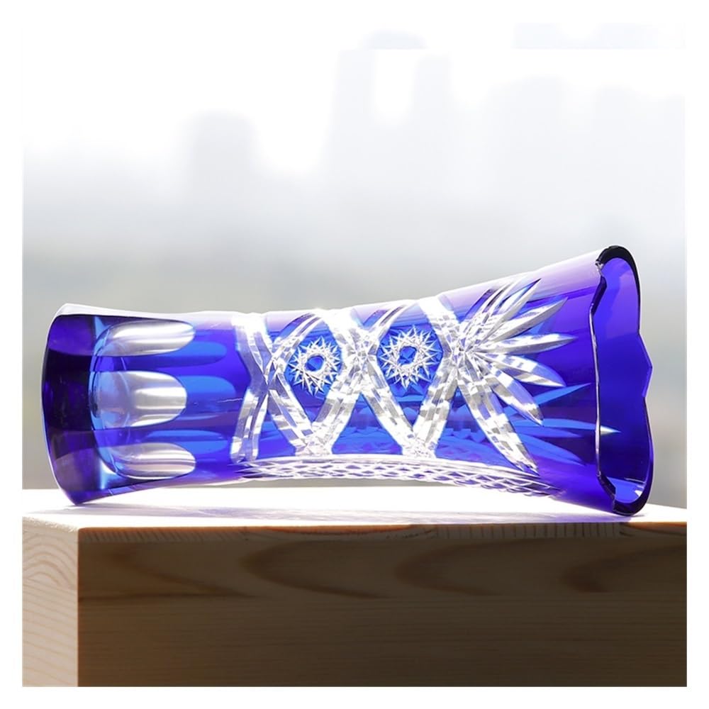 Jarrón, Elegante jarrón de Cristal Azul Estilo Bohemio checo Cortado a Mano for decoración de Cristal Transparente florero patrón Grabado para habitación, Biblioteca, Oficina, Entrada