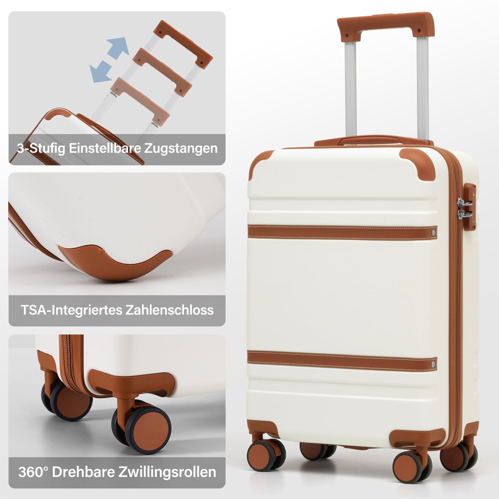 COOLIFE Ryanair Kabinenkoffer-Set 2tlg - 55x40x20+40x30x20 cm EasyJet TSA | PC+ABS Handgepäck Koffer, 4 Doppelrollen, Handgepäck Rucksack, Laptopfach – für Priority-Boarding, Städtetrips & Freizeit