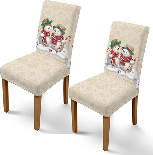 Miniatura 22 de Rnyleeg Juego de 4 fundas de silla de Navidad para sala de estar, sin brazos, copo de nieve, muñeco de nieve, fundas elásticas para sillas de Muñeco