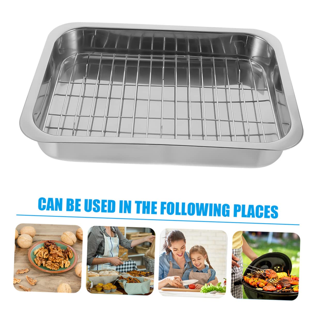 Edelstahl Backblech mit Rost Rechteckig 42x32x6,5cm Ofenform Backofenfest Backform für Backen und Grillen