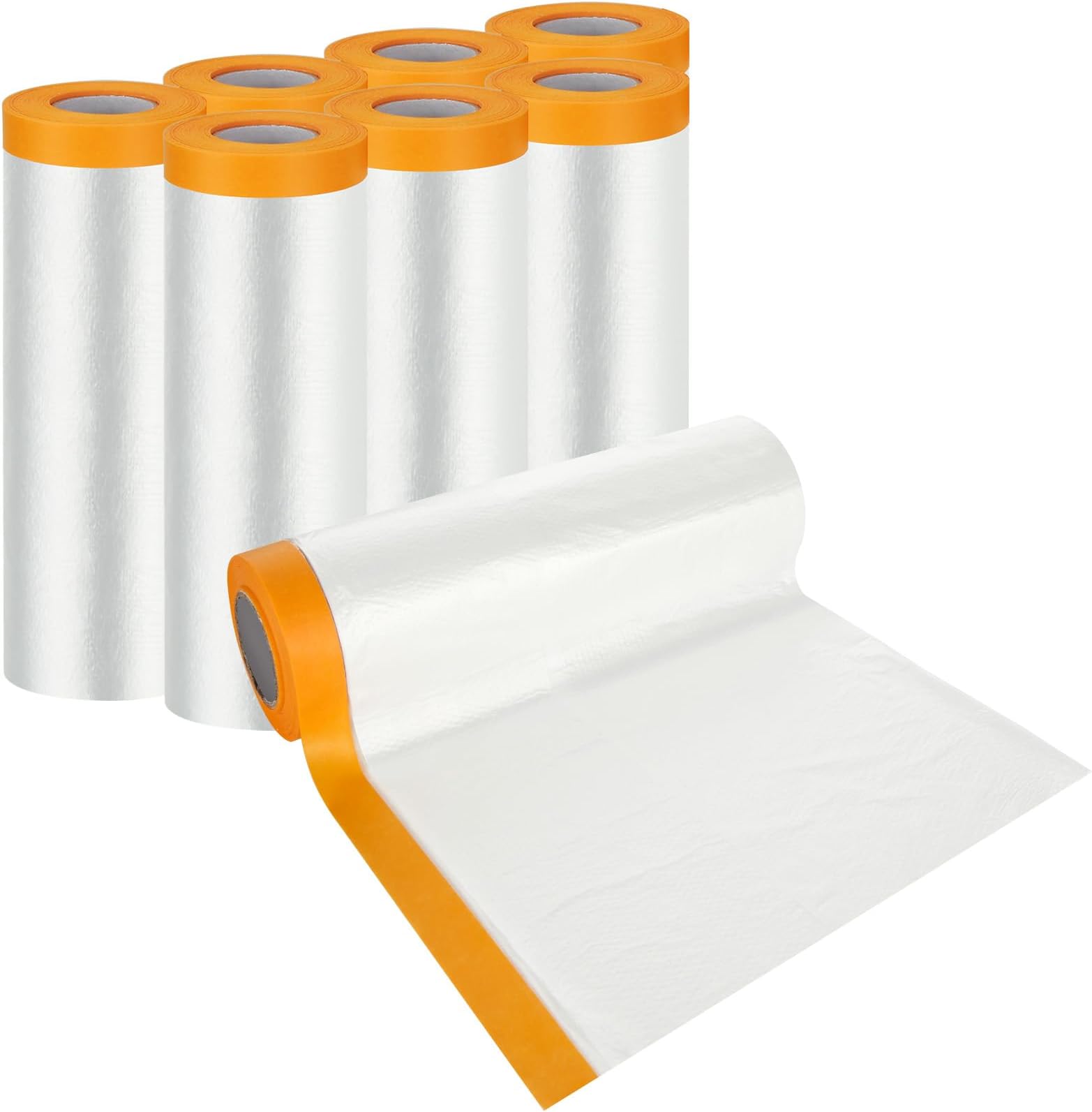 YAYODS 8 Pack Plastic Dust Sheets Rolls, 1.1M x 20M Self-Adhesive Masking Film, Transparent Pre-Taped Dust Sheets for Painting Decorating Furniture Covering, Dust-Proof & Waterproof