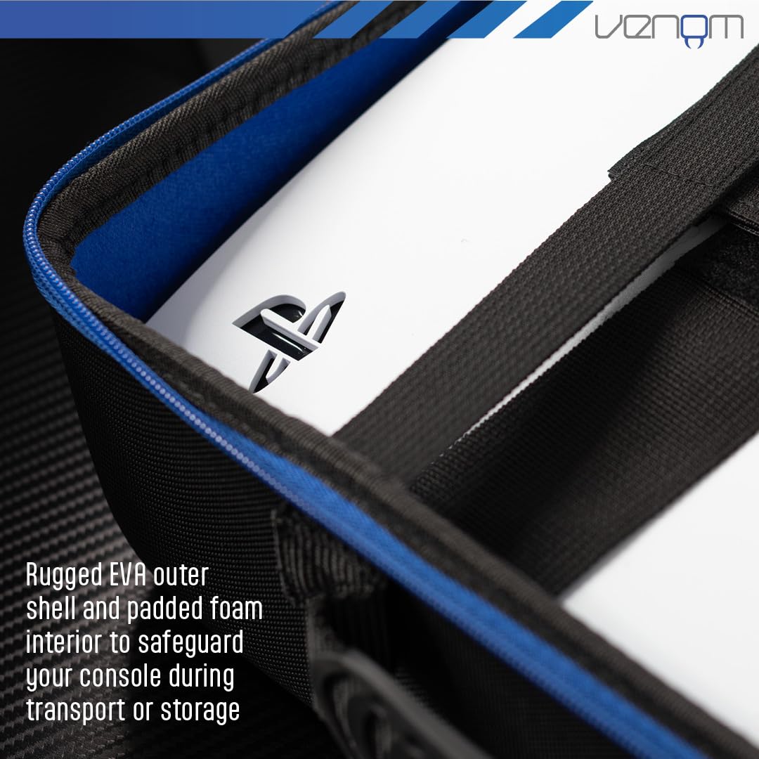 Venom Etui na konsolę PS5 – Twarde etui podróżne na konsolę PS5 Slim Disc, Digital i Pro – Pomieści konsolę, kontrolery, kable i akcesoria – Ochronne i przenośne