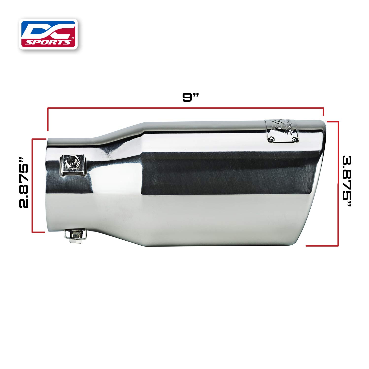DC Sports EX1013 Performance BoltOn Resonated Muffler Slant Exhaust Tip with Clamps and