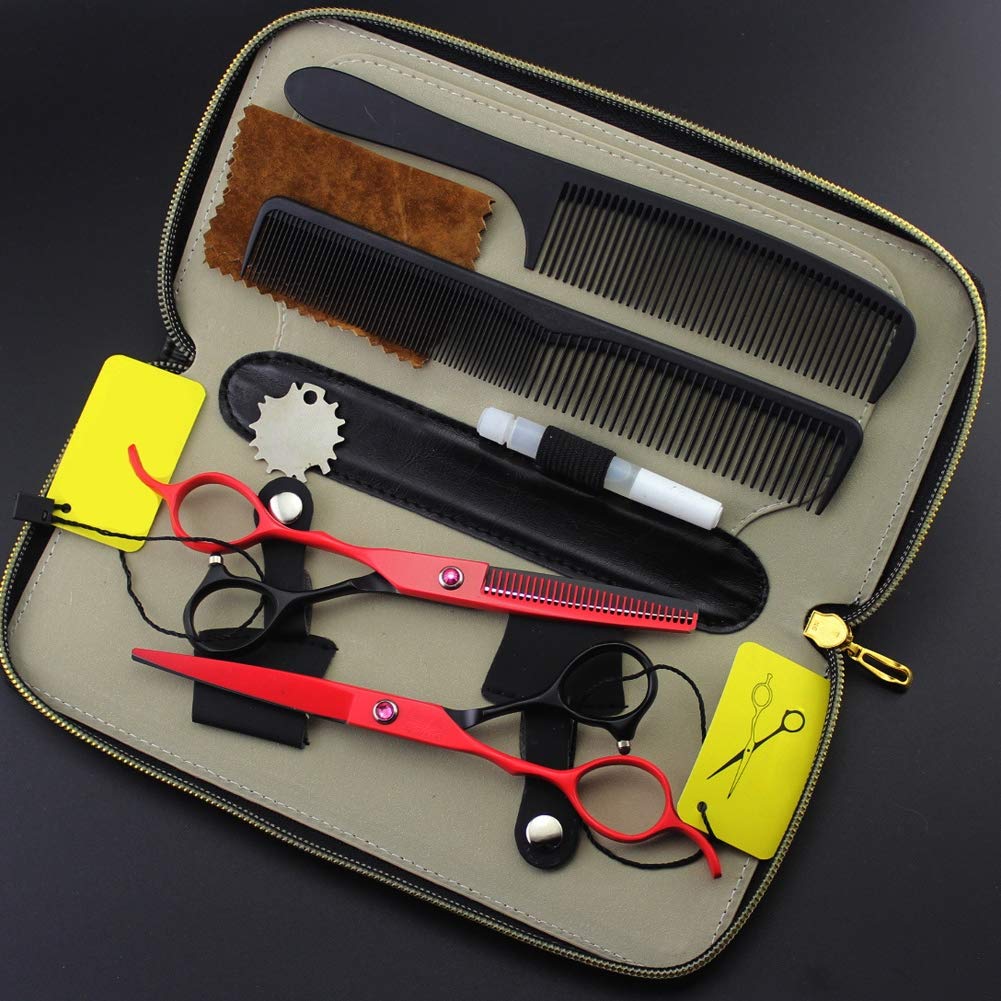 6.0 "Set Forbici Professionali per Barbiere Affilate - Forbici da Parrucchiere per Adulti,Red