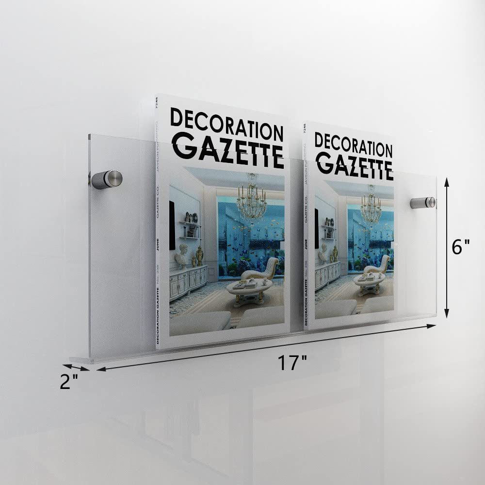 ROYALITA 2-Pack Acrylic Magazine Holder Vinyl Records Holder, Display Floating Nursery Bookshelves Wall Decor Hanging Magazine Holder for Waiting Room, Living Room