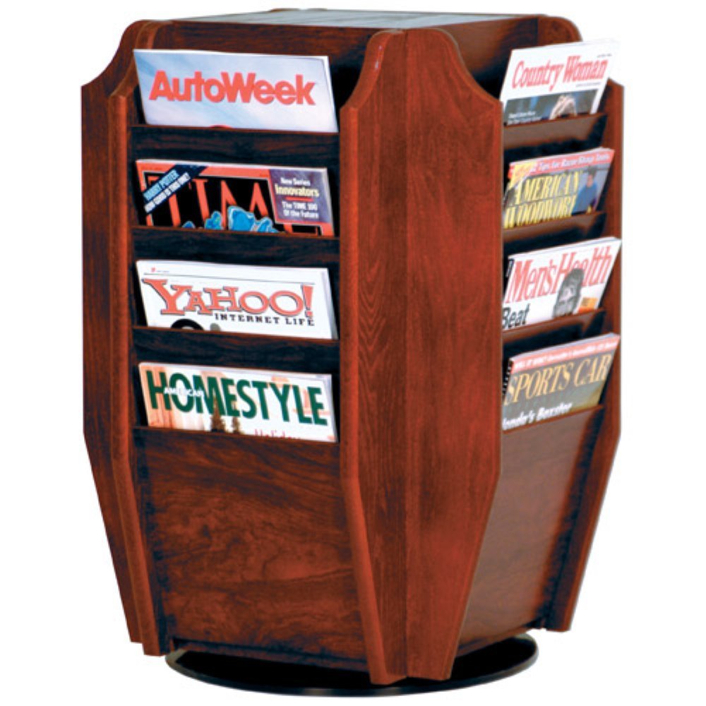 Wooden Mallet Cascade Spinning Countertop Display with 16-Magazine Pockets, Mahogany