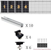 Sistem de montare panouri fotovoltaice Warmfay pentru acoperiș plat, șină de montaj din aluminiu 12 cm, clemă reglabilă neagră 30-35 mm, pentru acoperiș trapezoidal cu 4 panouri 5