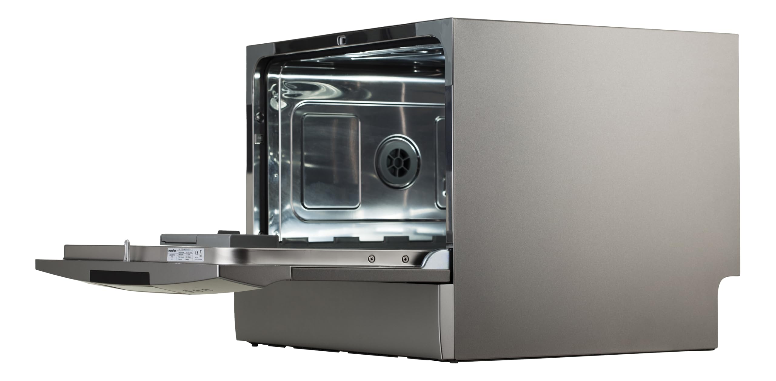 PremierTech Mini Lavastoviglie compatta da tavolo, Lavastoviglie 6 coperti, 8 programmi, Libera Installazione e Incasso, Da Appoggio, Display Led, Silver PTLS6S