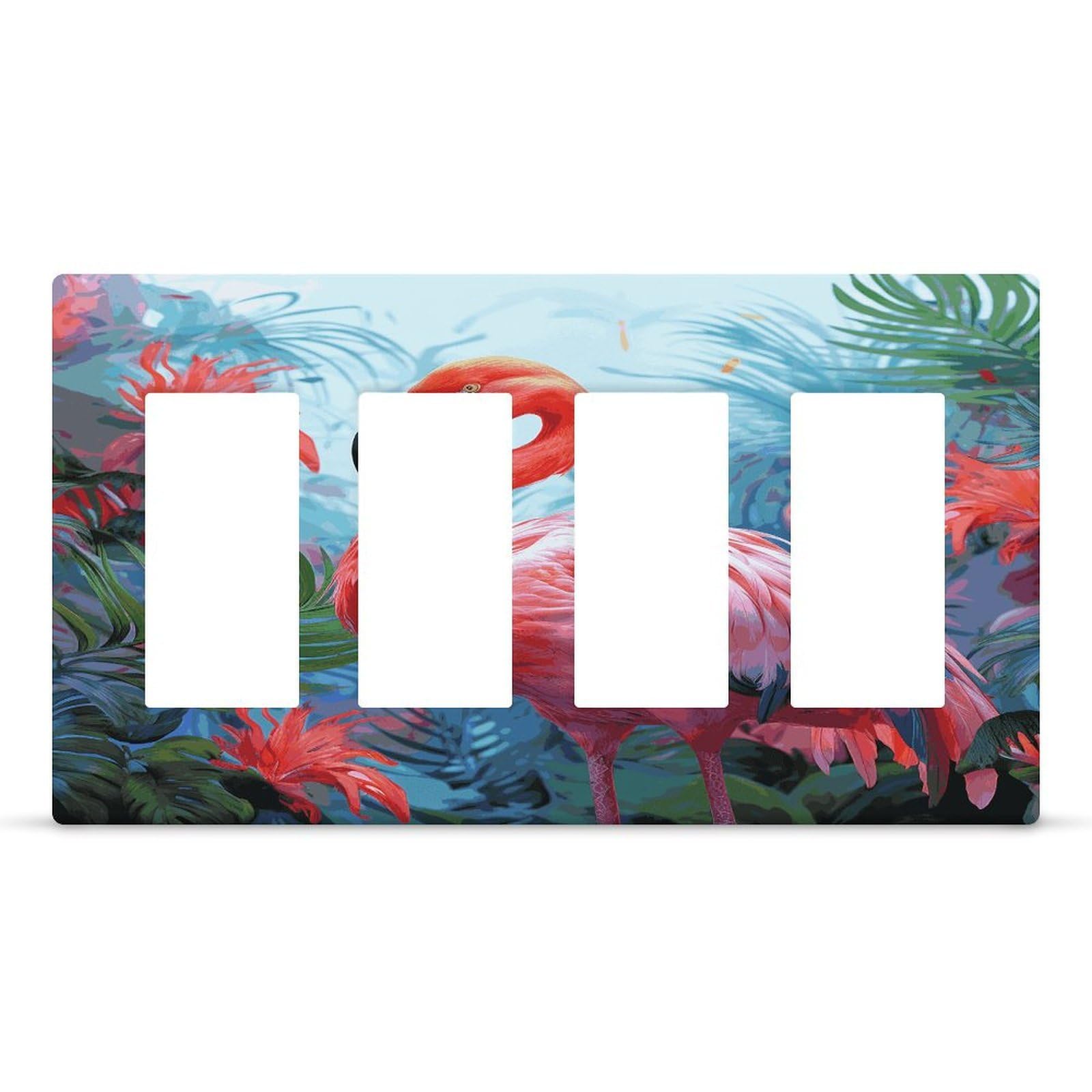 Painted Flamingo Wall Plate Cover Unbreakable Thermoplastic Faceplate Cover Receptacle Outlet Covers Rocker Light Switch Covers 4-Gang Hidden Screw Face Plate for House 8.3x 4.7