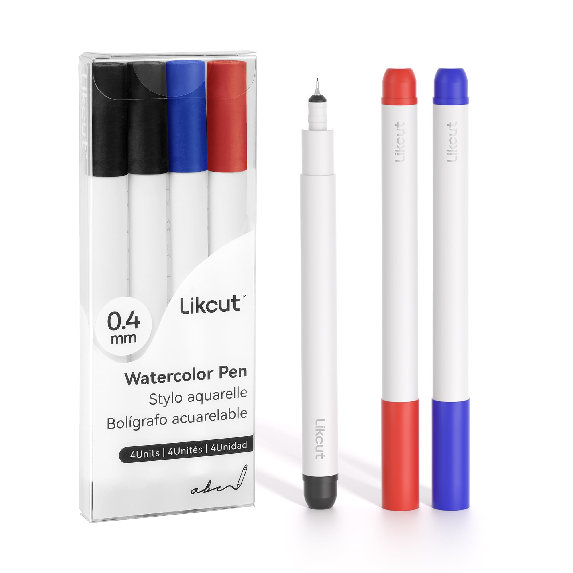 LIKCUT Fine Point Pens 0.4mm, 3 Color Watercolor Ink Pen, Marker Pen Set of 4 Pack for Writing, Drawing, Coloring, Stickers Labeling, 4 Pens Accessories Compatible with Cricut Joy (Black, Blue, Red)