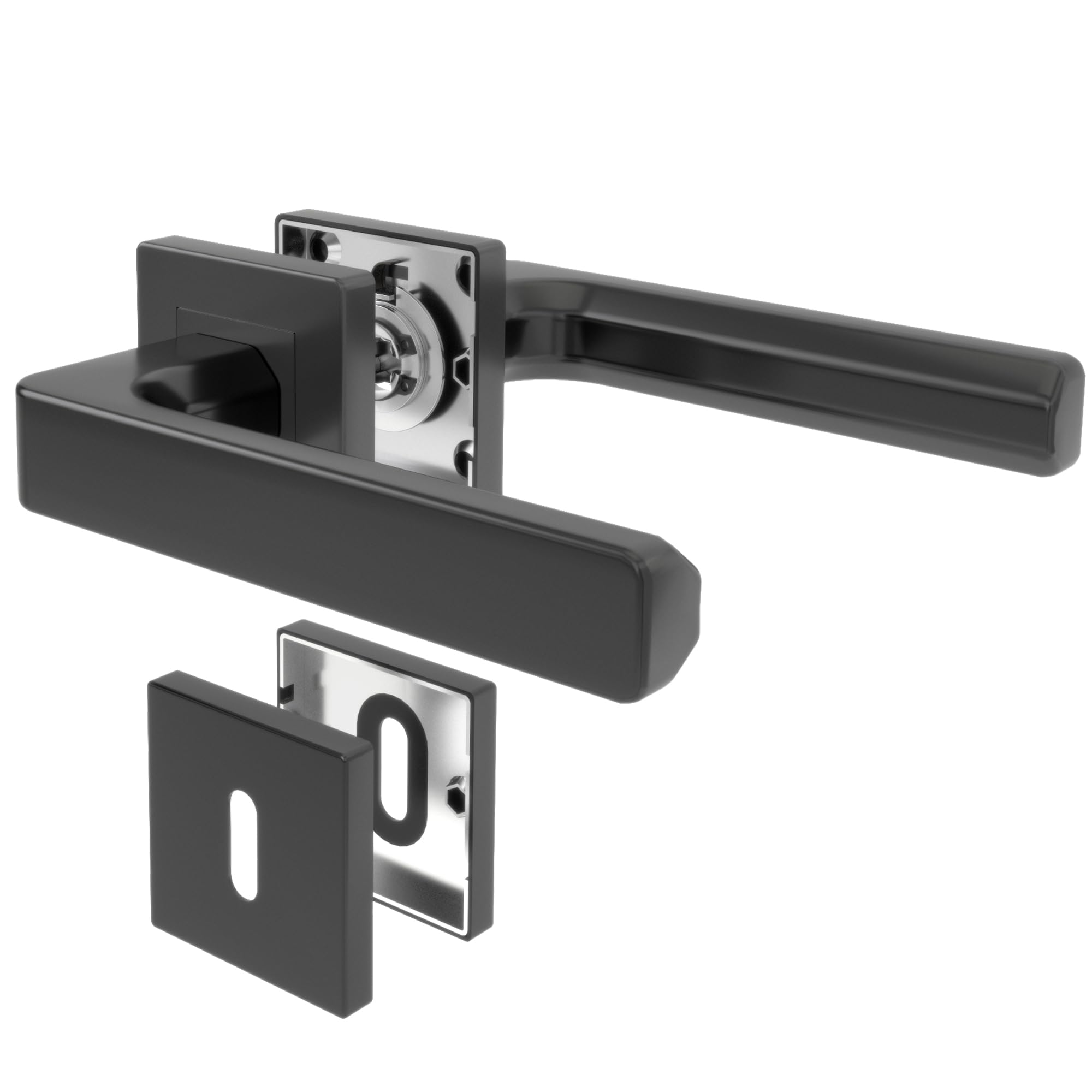 AwmnSrman Türgriffe Innentüren Schwarz CUBE Türklinke Türbeschlag Drückergarnitur Zimmertür Garnitur BB-Buntbart Set 1er-Set Moderne Edelstahl 2 Türklinken & 2 Langschilder