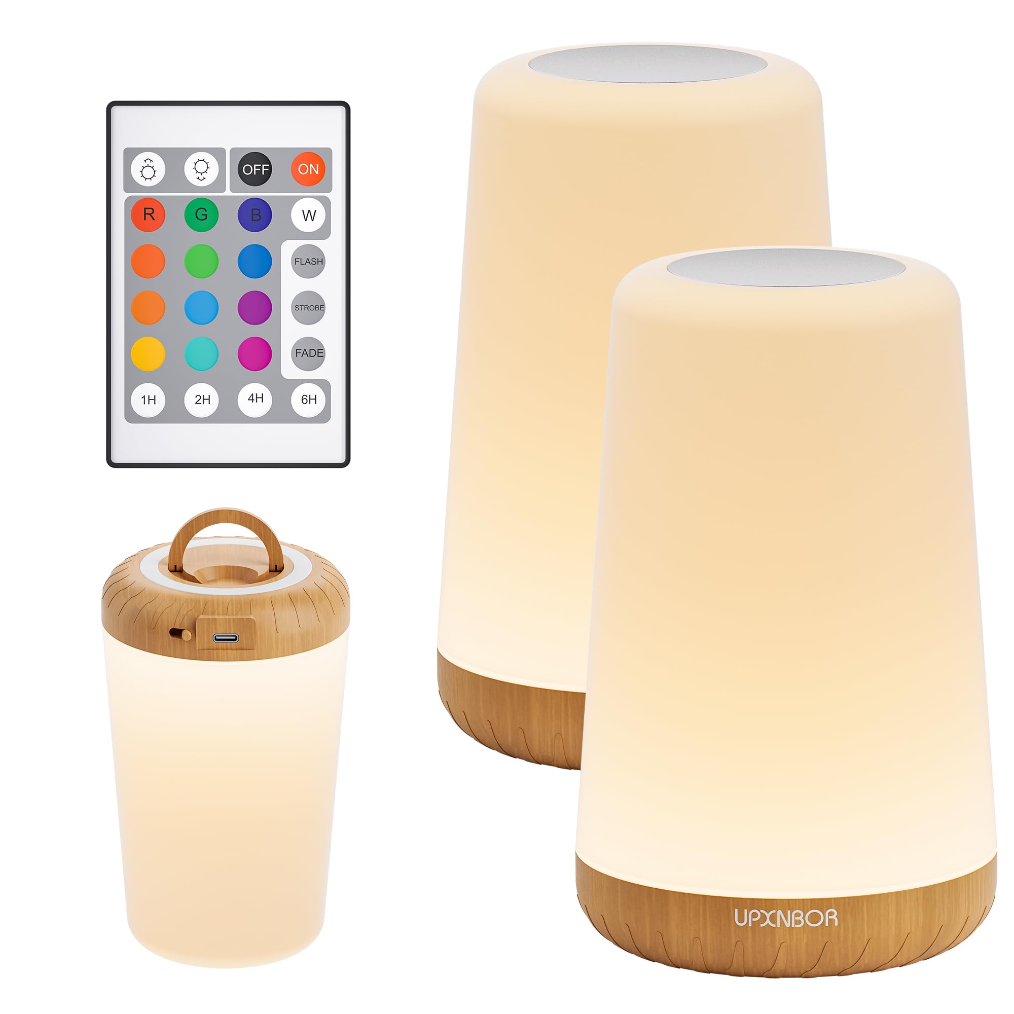 Lot de 2 lampes de chevet LED avec télécommande, intensité variable, 13 couleurs RVB et 4 modes, lampe de table sans fil avec minuterie et crochet, rechargeable par USB, veilleuse portable