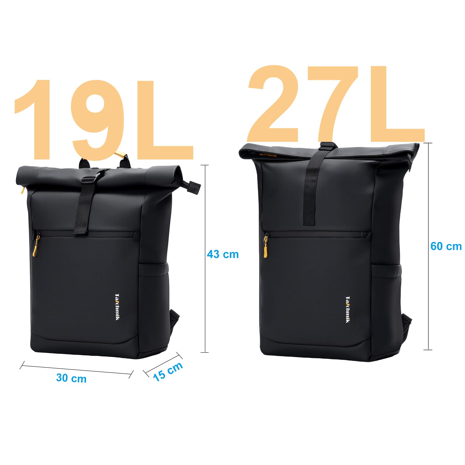 rolltop Rucksack wasserdicht Herren Damen wasserdichter Rollrucksack Laptop Rucksack 17 Zoll, Schwarz