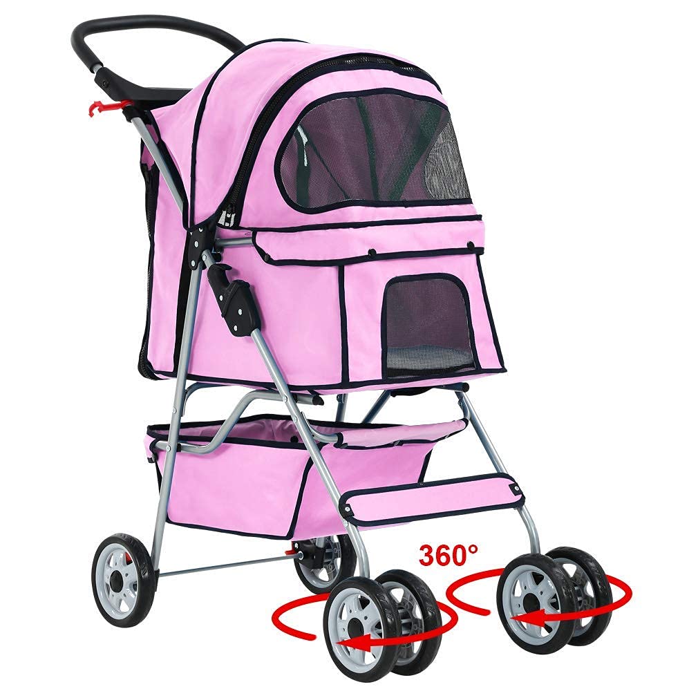 HHS Pet Stroller Cat Dog Strollers for Small Medium Dogs Double Puppy Doggie Carrier with Storage Basket and Cup Holder Foldable Travel Jogging Cart,