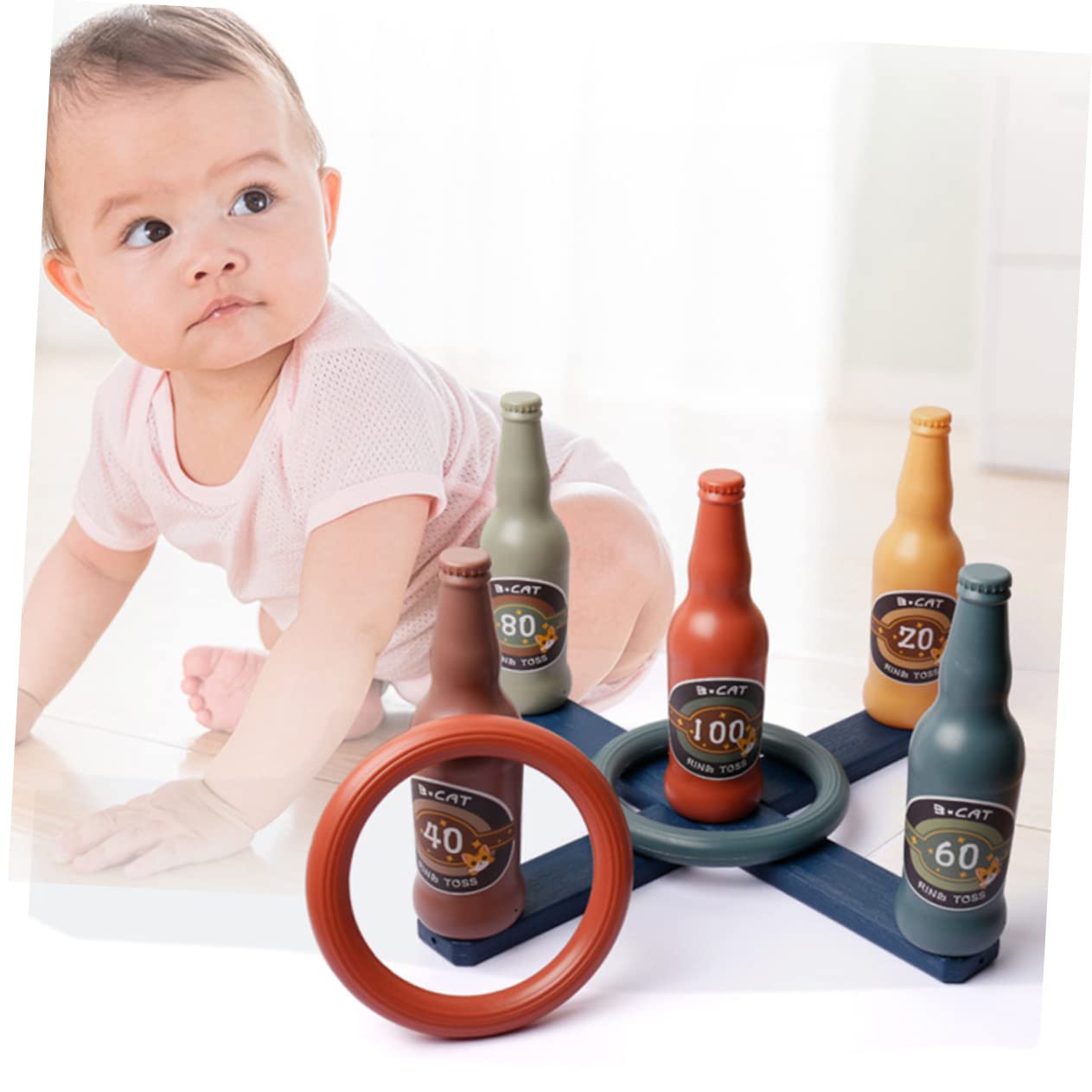 GOOHOCHY Plastic Wine Bottle Ring Toys 1 Set of Interactive Tossing Game for Kids