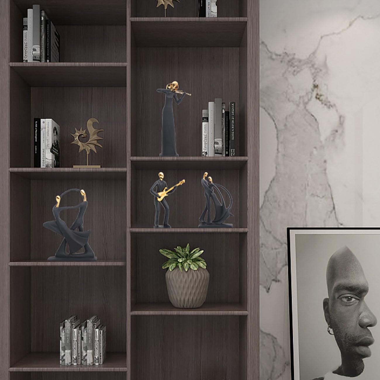 ミュージシャン 装飾彫刻 家の装飾像 楽器と音符付き、抽象的なジャズバンドの彫像と彫刻、オフィスのリビングルーム用のクリエイティブな