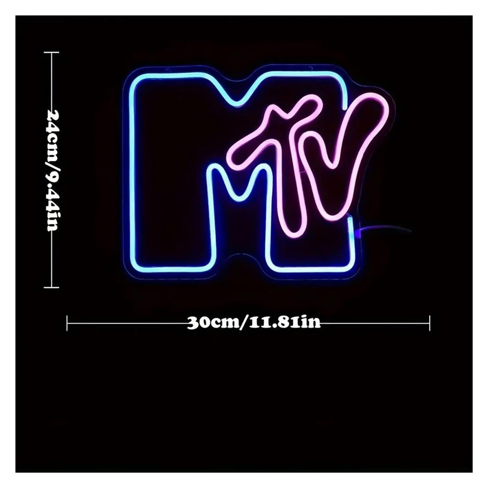 Insegna al Neon 1 Pz MTV Neon Sign Wall Hanging Light, Alimentato Tramite USB, Decorazione Televisiva Musicale Per Camera Da Letto, Bar, Ristorante 24cmх30cm