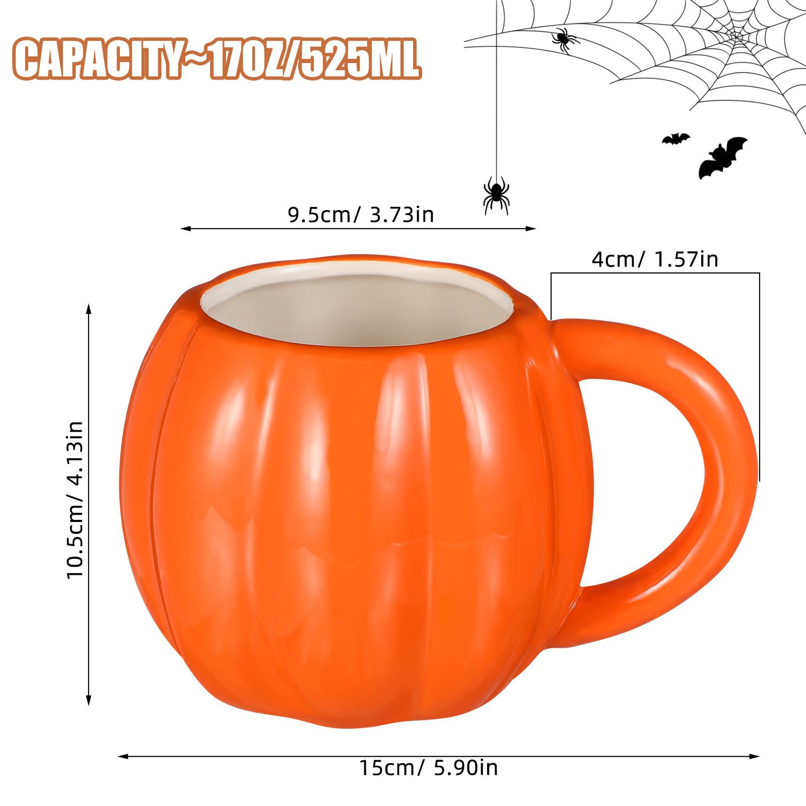 POPETPOP Taza de Cerámica Decorativa 500ml Naranja, Taza de Café Calabaza