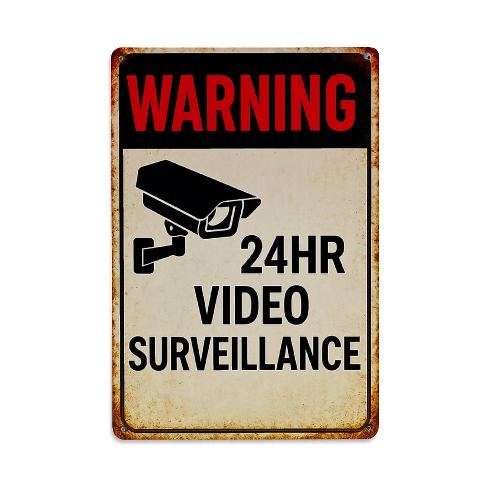 Warning 24hr Video Surveillance Sign Retro Metal Tin Sign, Vintage Metal Poster for home, Gaming Room, Studio Workshop,Bar,Garage Wall Art Decor 8x12 Inch