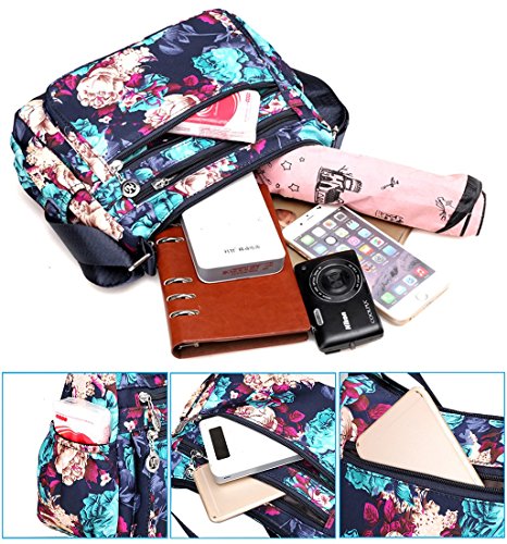 Collsants Nylon Crossbody Purse For Women Travel Shoulder Bag Multi Pocket Water Resistant (Flower-J) #TOP4