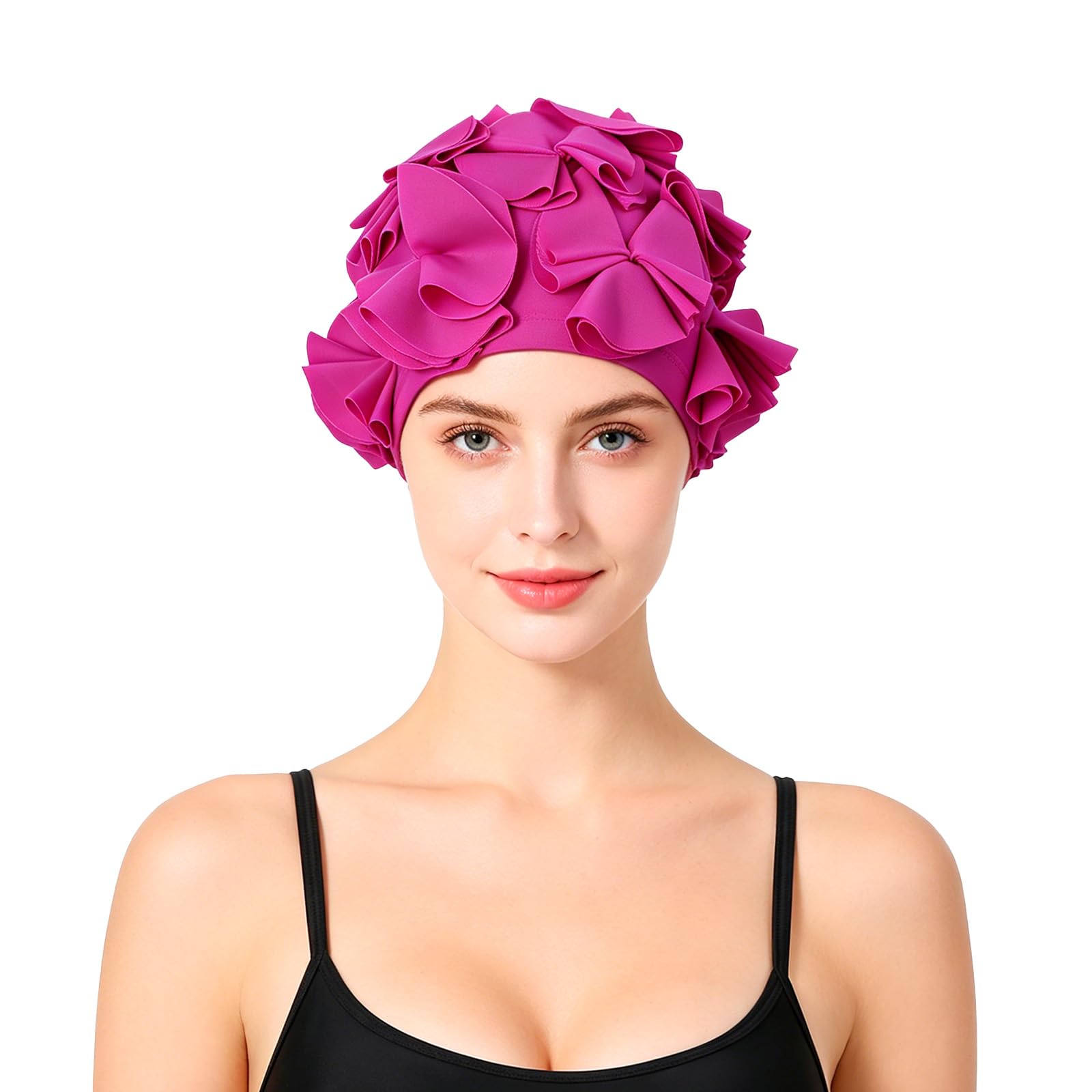 Vintage Floral Swim Cap for Women, Retro 3D Flowers Decorative Swimming Cap Long Short Hair Protection Bathing Caps Elastic Breathable Fabric Shower Turban Hat Stylish Beach Pool Shower Spa Headwear