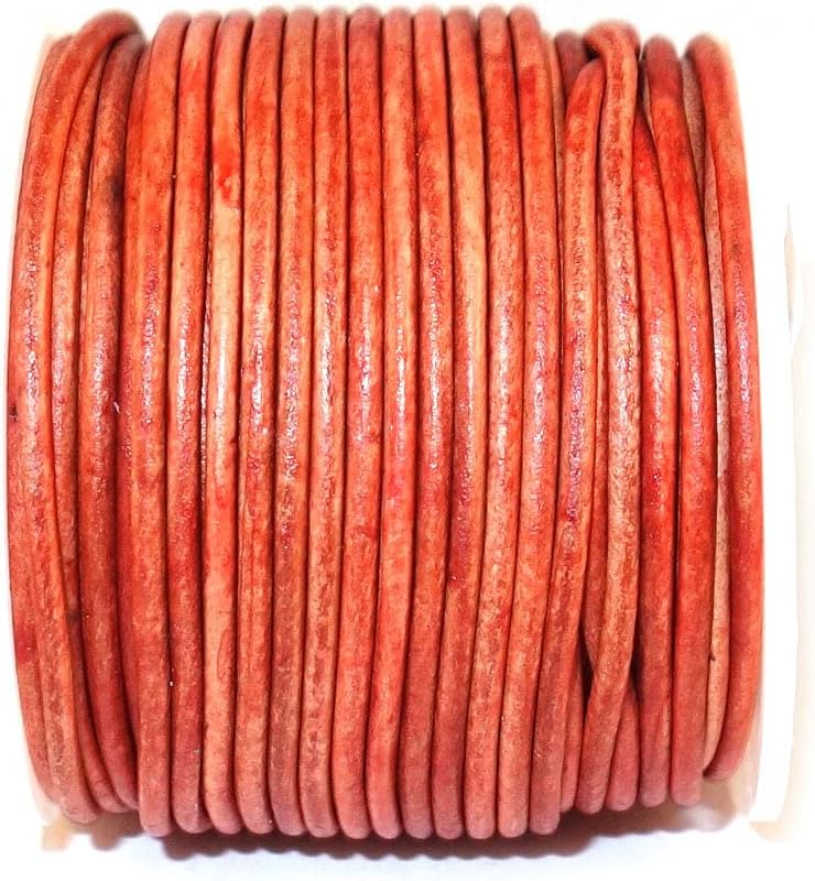 Thin Leather Cord 1mm Necklace for Jewelry Making, Crafts, Pendant, Bracelet, String Cording for DIY Projects Vintage Color 20 Meters (Natural Red, 1.00)