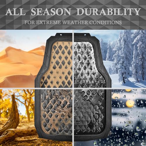 CAR PASS Rubber Car Floor Mats Full Set, Heavy Duty Deep Dish All-Weather Liners, 3D Anti-Slip Rhombus, Waterproof & Trim-to-Fit, Universal Fit for Cars, SUV & Truck, 3-Piece, Black by CAR PASS - Image 3
