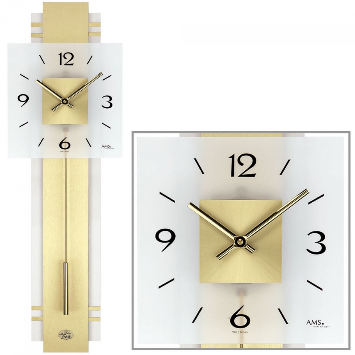 Pendule à quartz en bois AMS W7301 grande horloge murale 80x35 cm