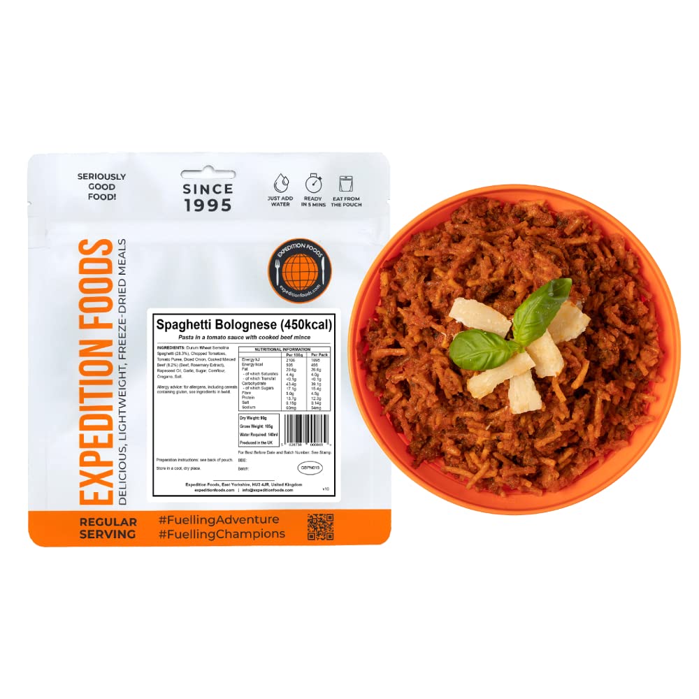 EXPEDITION FOODS Spaghetti Bolognese (Single Serving / 450KCAL) | Freeze-Dried Camping & Hiking Food