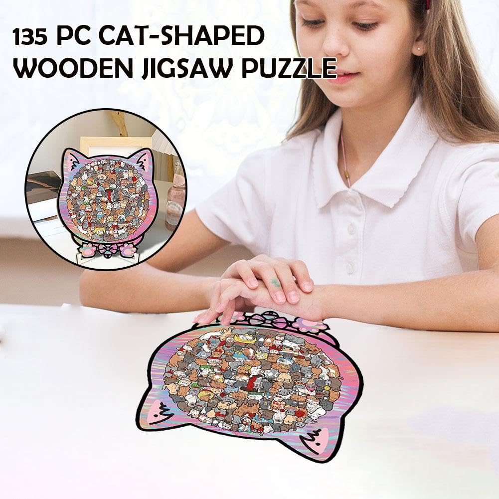 135-Piece Colored Cat Shaped Wooden Jigsaw Puzzle, Cats Shaped Wooden Puzzle, Unique Animal Shape Wood Puzzle, Creative Gifts for Cats Lovers, Home Decor (#A 135-Piece Colored Cat Shaped Wooden Jigsaw Puzzle, Cats Shaped Wooden Puzzle, Unique Animal Shape Wood Puzzle, Creative Gifts for Cats Lovers, Home Decor (#A