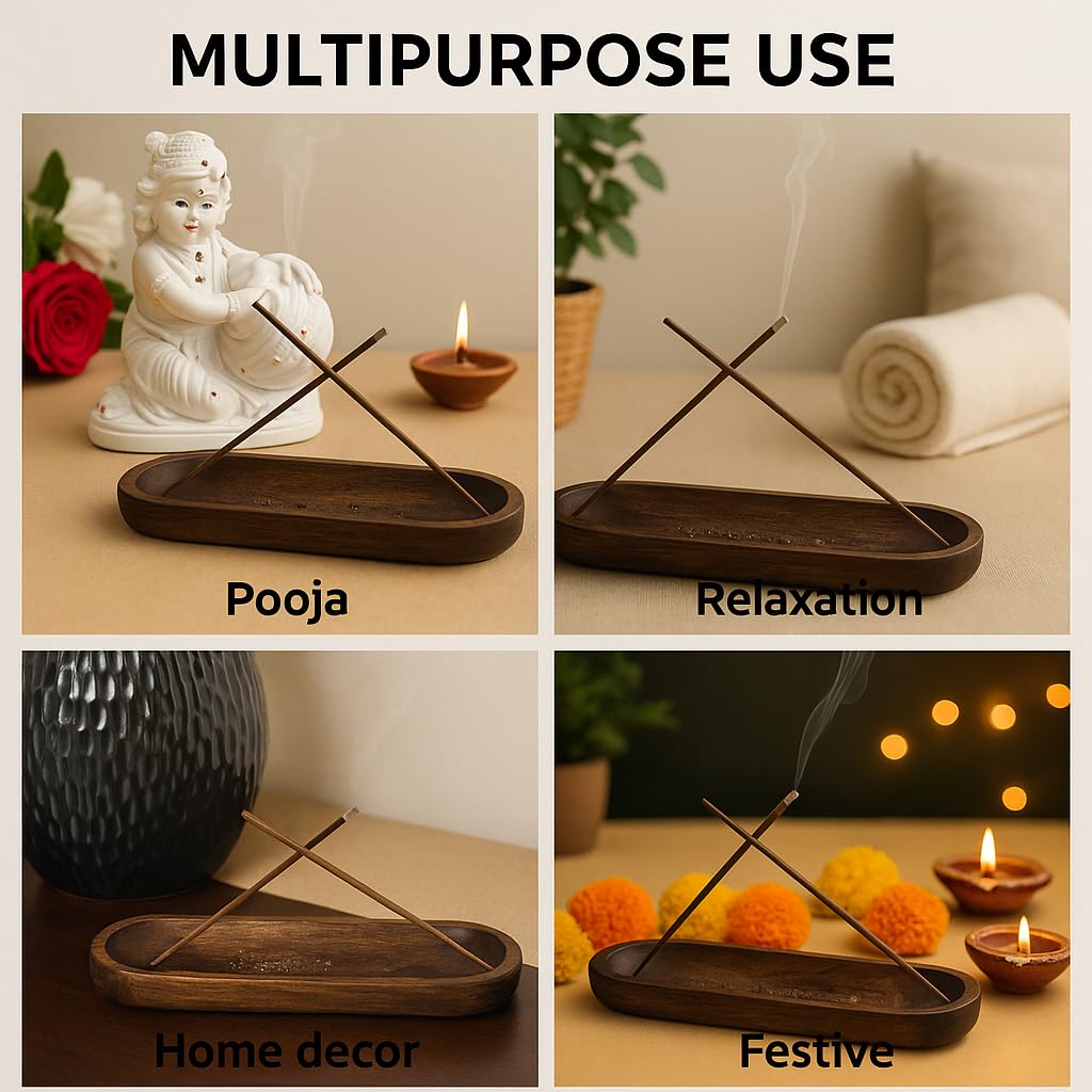 Diwali Sale Pure Source India Natural Wood Incense Holder And Ash Catcher (11 X 4 Inch)(Oval)