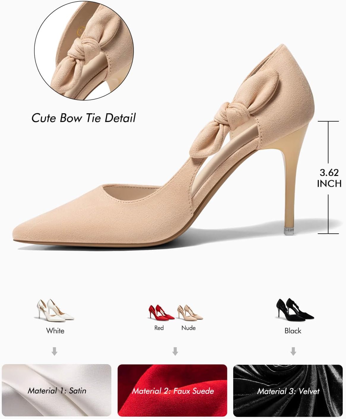 Coutgo Womens Stiletto High Heels Closed Pointed Toe Bow Pumps D'Orsay Wedding Bride Dress Shoes - Image 2