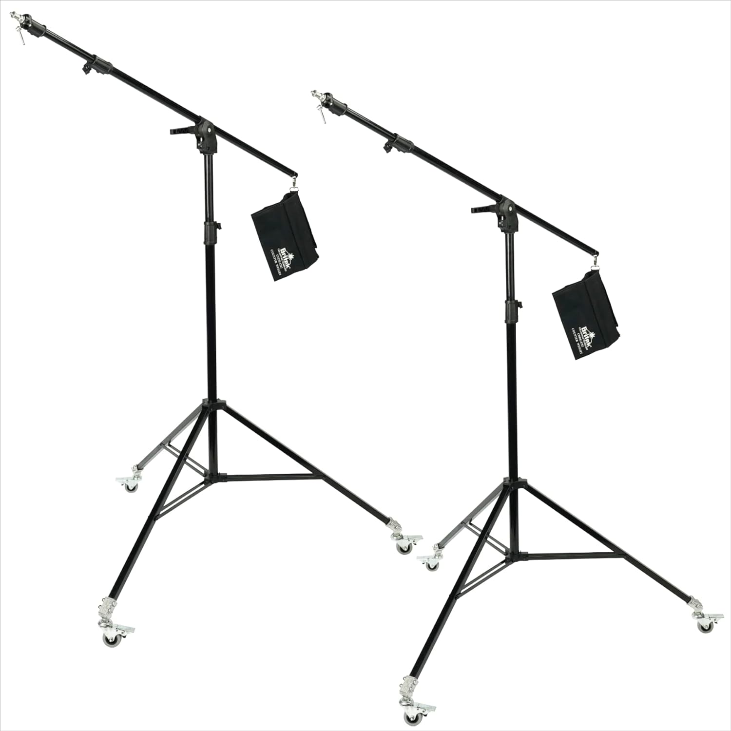 BRITEK [Set of 2] 11.3ft/3.44m Heavy Duty Boom Light Stand w/Steel Caster Rubber Wheels – 11.3’ (Black), – Boom to Stand Pivot Riser w/Counterweight Bag for Studio Outdoor Photography Portrait Video