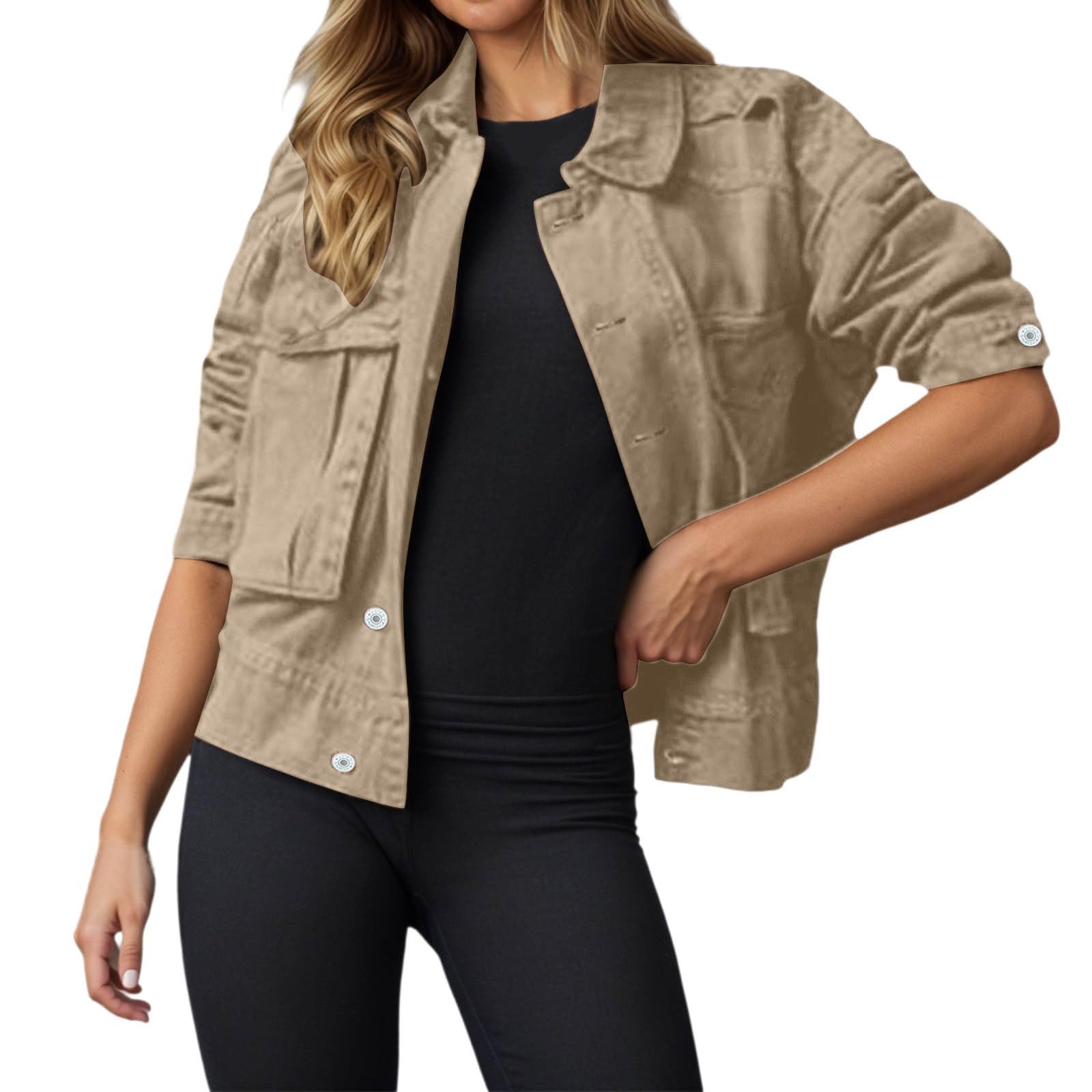 Chaqueta corta para mujer, chaqueta vaquera corta, chaqueta vaquera, chaqueta de primavera, chaqueta fina con bolsillo, chaqueta de entretiempo, chaqueta de primavera informal, chaqueta vaquera con