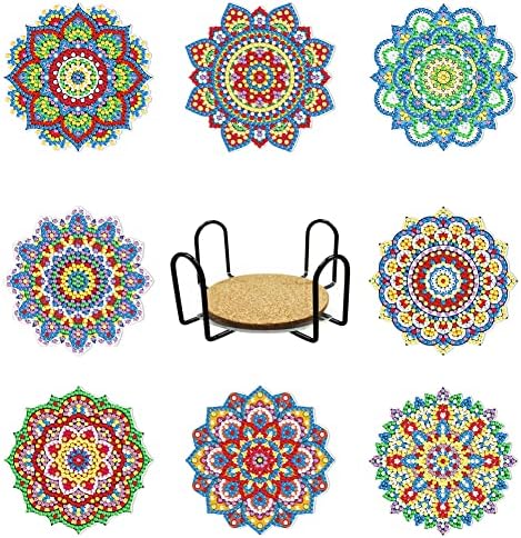 Diamond Painting Coasters with Holder, DIY Mandala Coasters Diamond Painting Kits for Beginners, Adults & Kids Art Craft Suppliesfor Coffee Mug Wine Glass,Bottle Home and Bar
