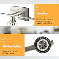 Vista 9 de Tangkula Lámparas de tocador de baño de 3 luces, apliques de pared modernos con pantalla de vidrio transparente con base E26, iluminación de pared